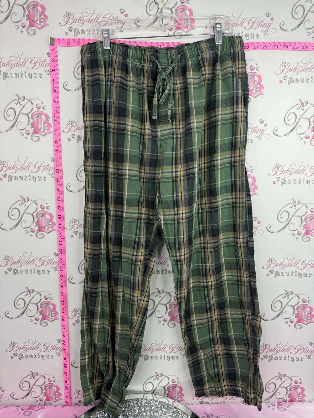 WINDRIVER pants pj comfy Men's Green Plaid Drawstring Lounge Pants